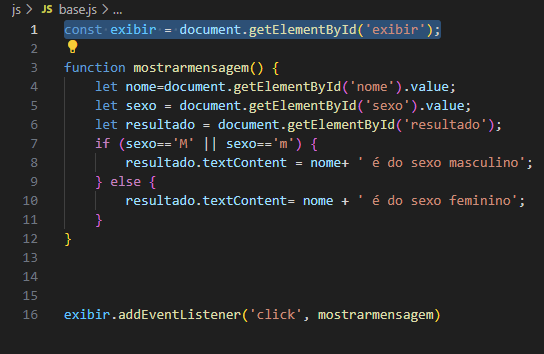 Declarando o botão com JavaScript