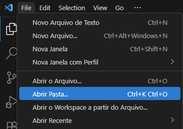 Abrindo uma pasta no VS Code